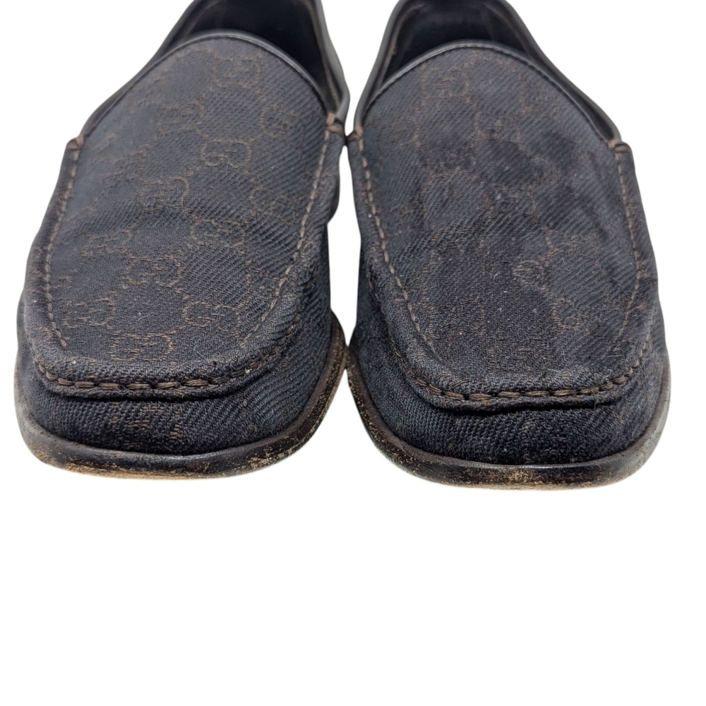 Gucci Black/Brown GG Monogram Web Denim & Leather Vintage Loafer Size 9.5 - Picture 10 of 15